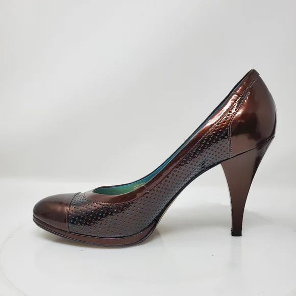 Antonio Melani Leather Heels Metallic Brown w/ Teal Polka Dots Sz 8.5 EUC - Picture 5 of 9